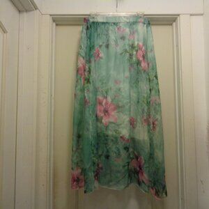 KAWAII COQUETTE PRETTY ROMANCE GIRL SEMI SHEER FLOATY FLORALS SKIRT L